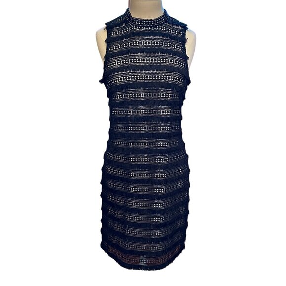 J Crew Black Fringe Sheath Dress, Black With Beige Lining, Size 2 - Picture 2 of 9